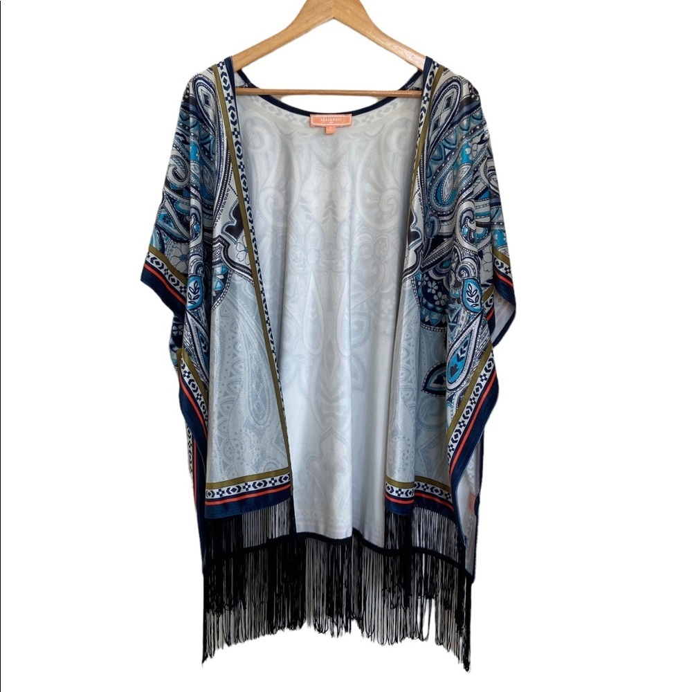 Peachpuff Velvet Boho Fringe Kimono